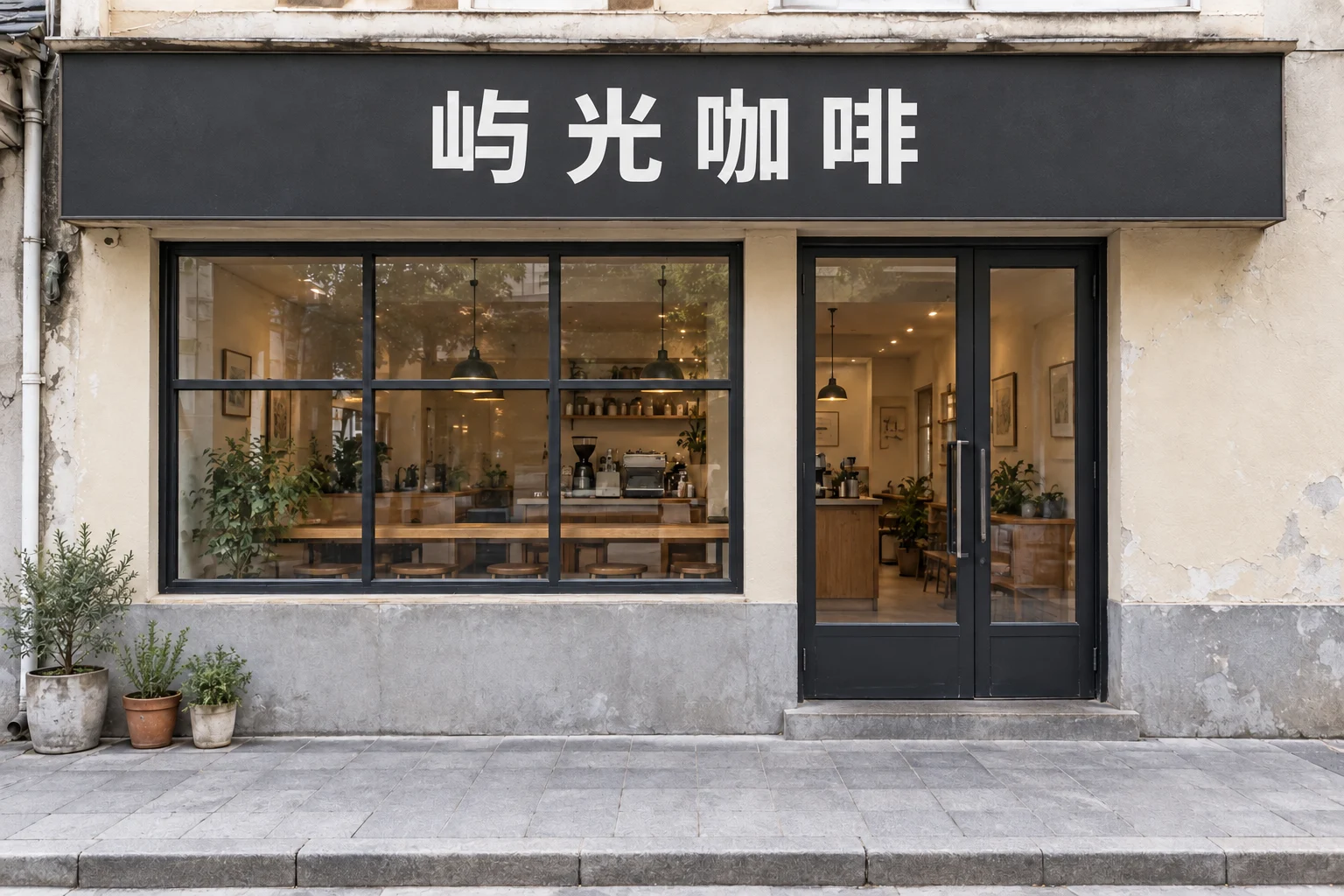 改写成明确需求后生成的门头效果:底板、配色与保留项都符合要求(AI 生成示意图)