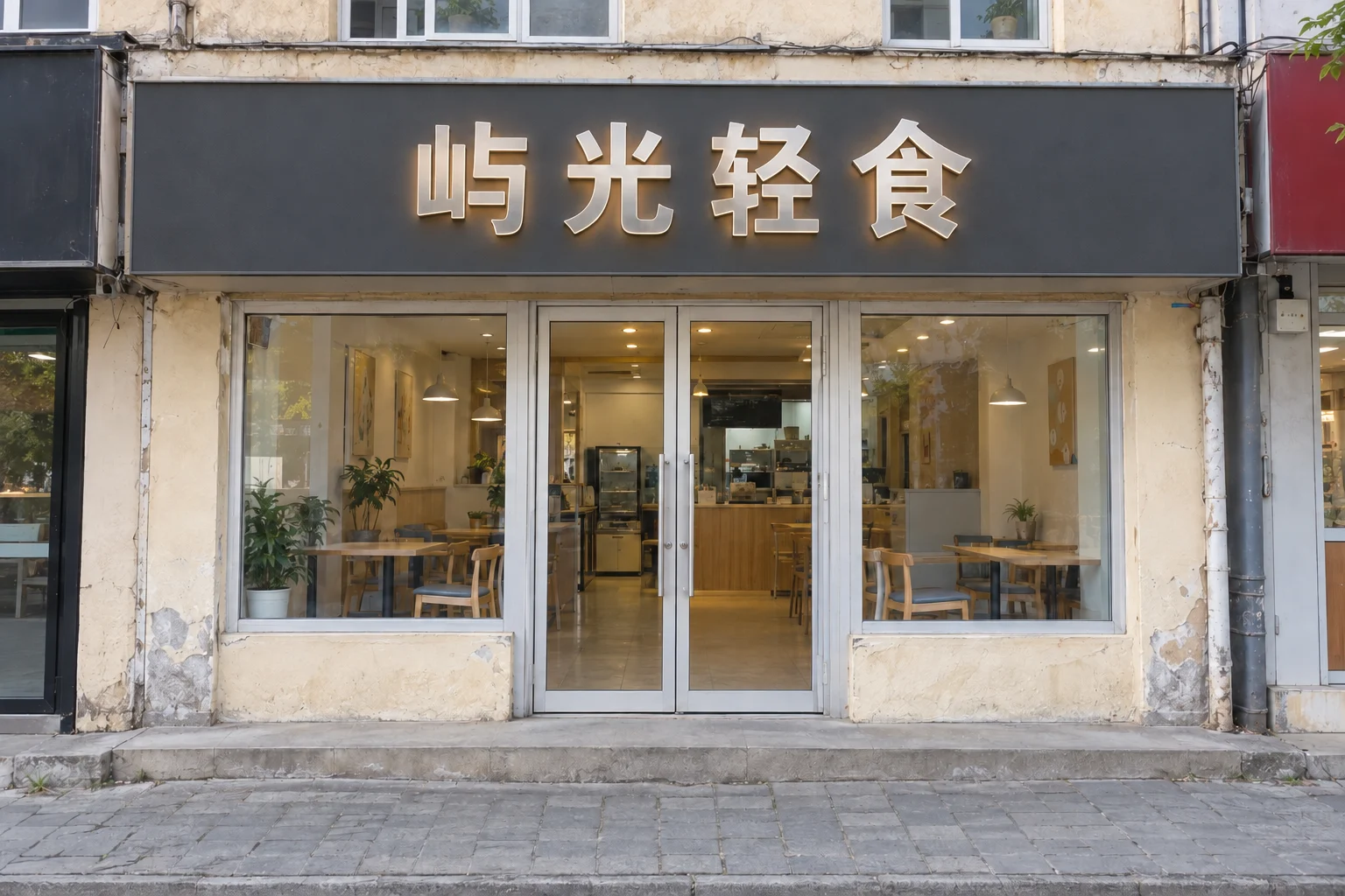 方案一:深灰底板配香槟金发光字(AI 生成示意图)