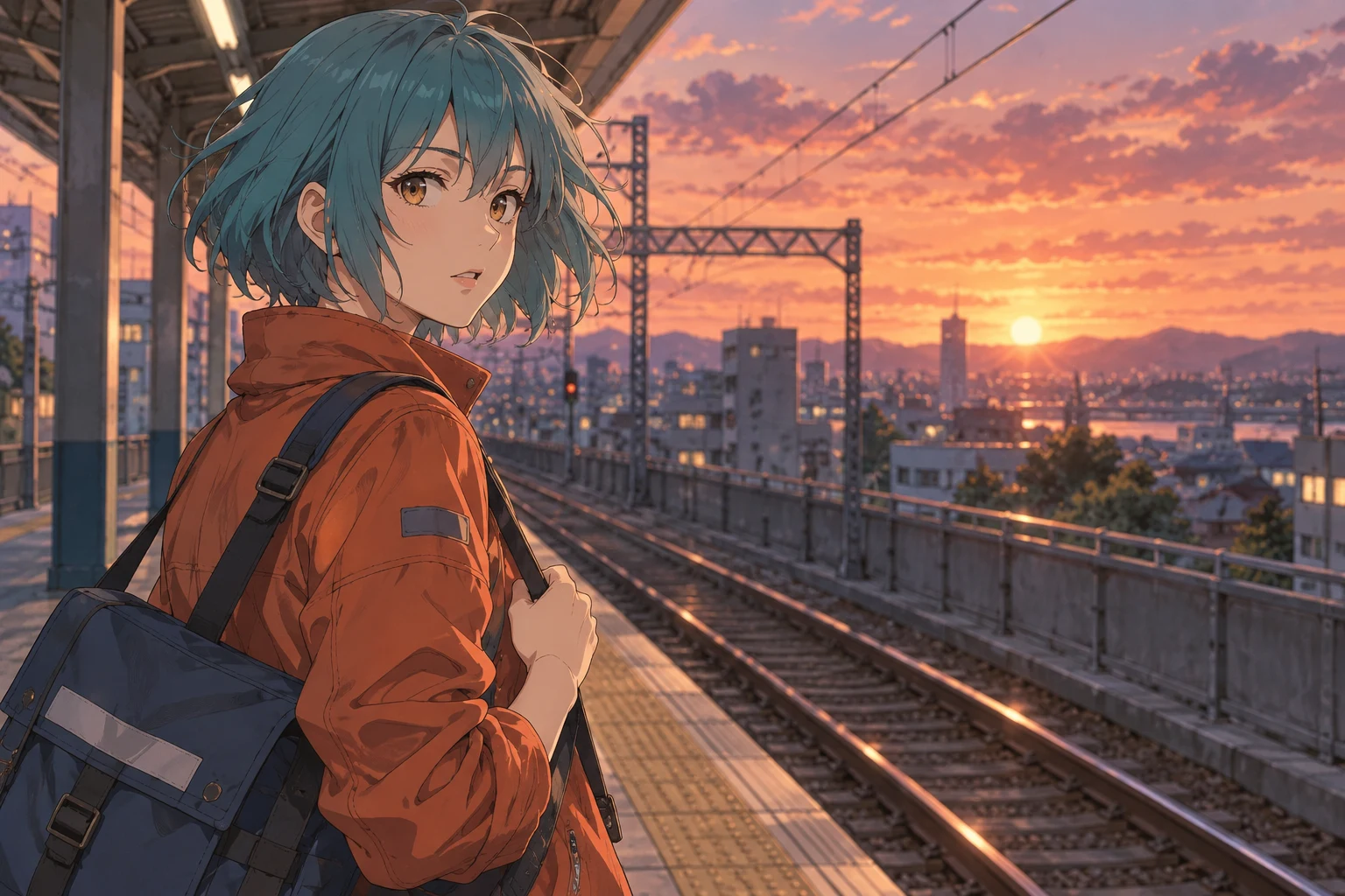 Original: Sunset platform: character lines and distant detail