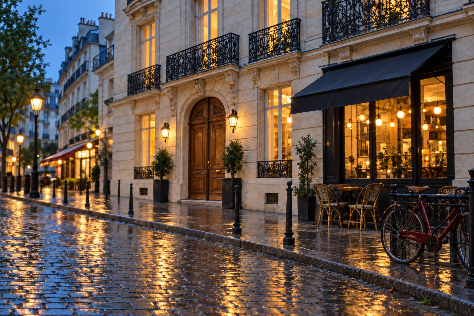 Enhanced illustration: Defocused street: architecture and evening light