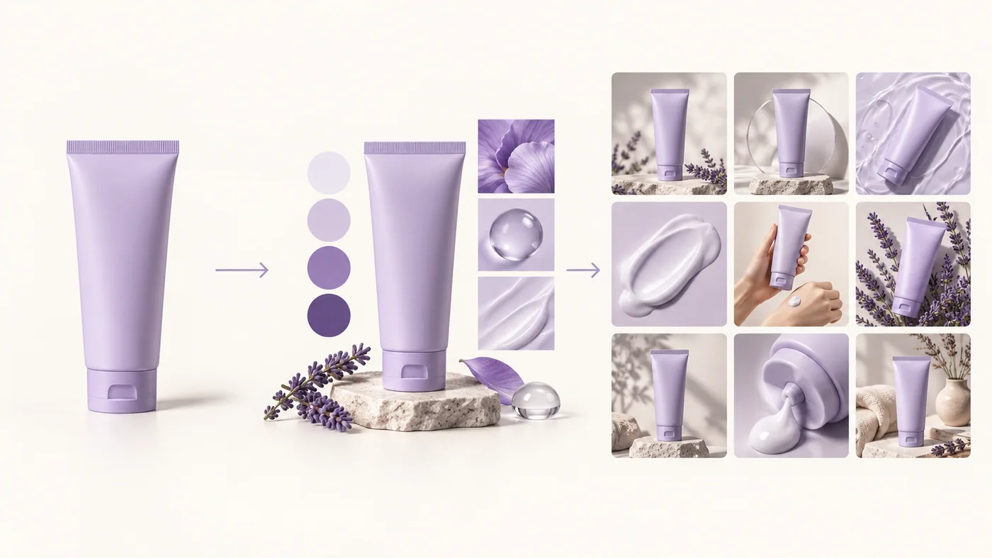 Illustration of a lavender product photo, visual theme and nine-image listing set