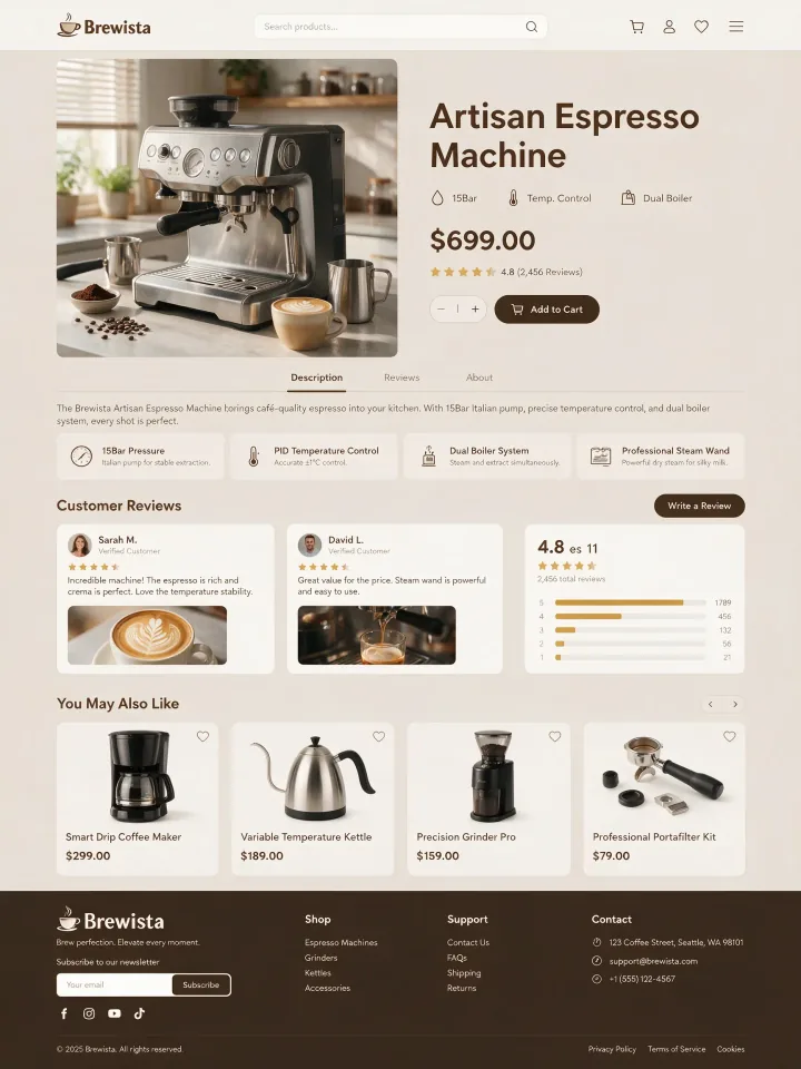 Coffee machine ecommerce page preview